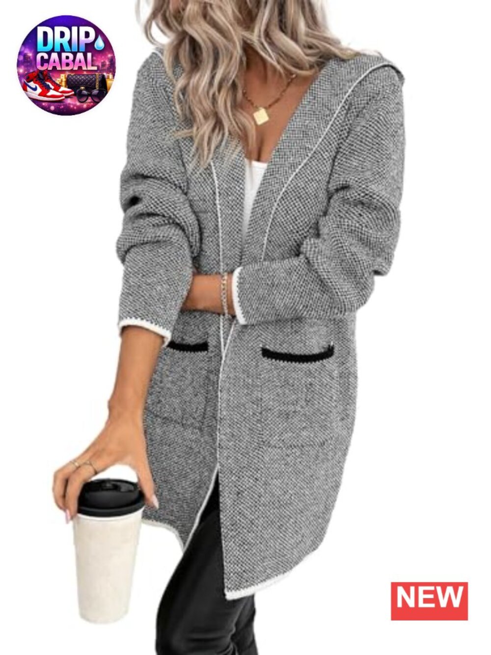 Hooded Cardigan Sweater Women Loose Fit Open Front Long Sleeve
